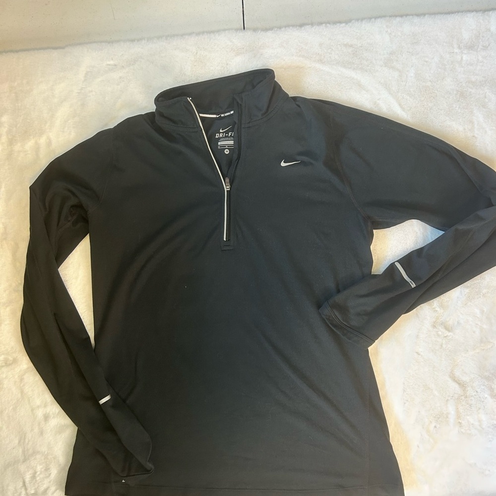 Nike Dri Fit Quarter Zip Pullover Black Athletic Running Top Womens - Picture 2 of 14